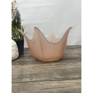 Vintage Viking Satin Pink‎ Lotus Bowl Frosted Glass Ruffled Petal Mid-Century
